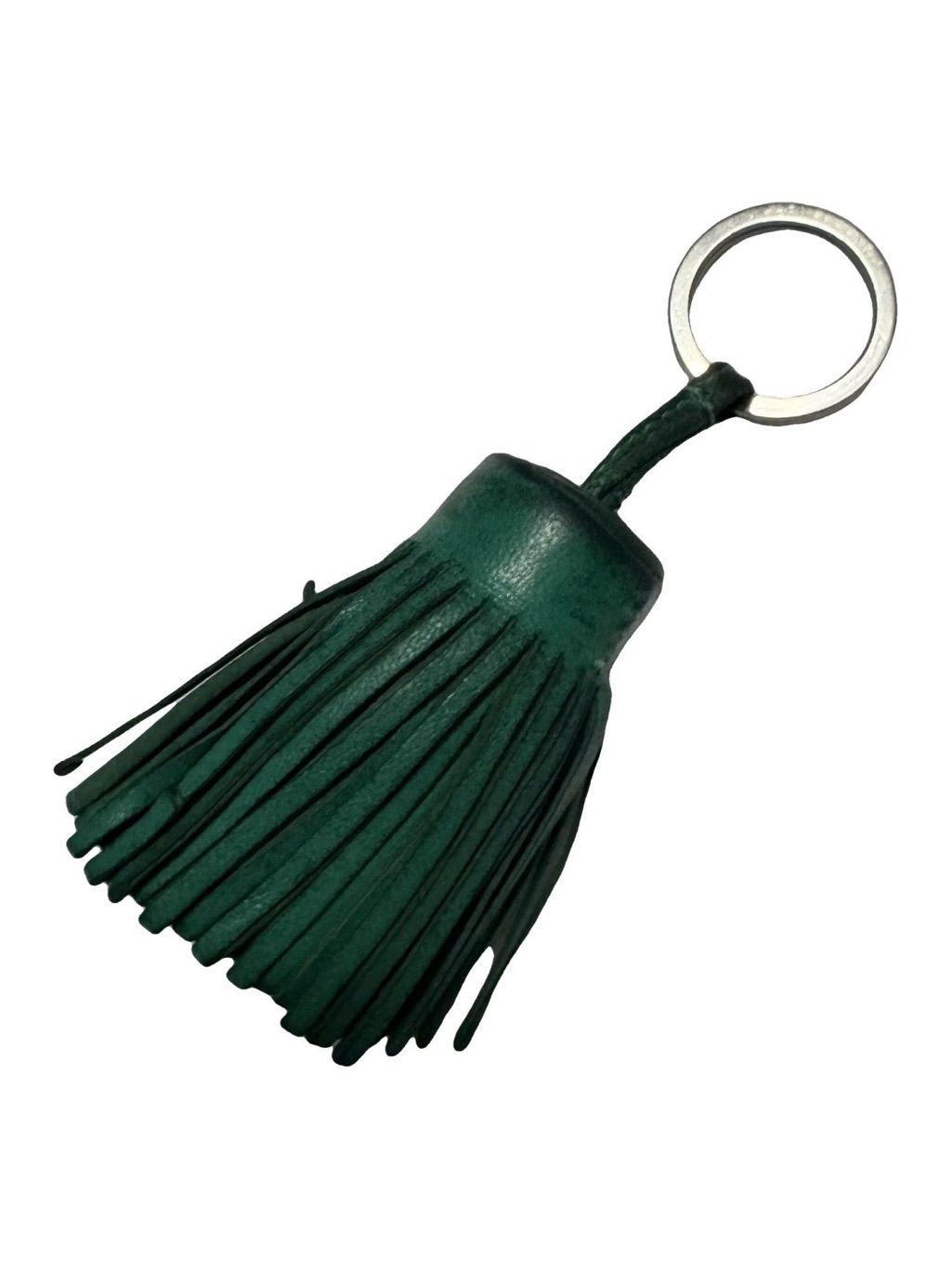 Herms Authentic Carmen Leather Emerald Green Fringe Key Ring Bag Charm
